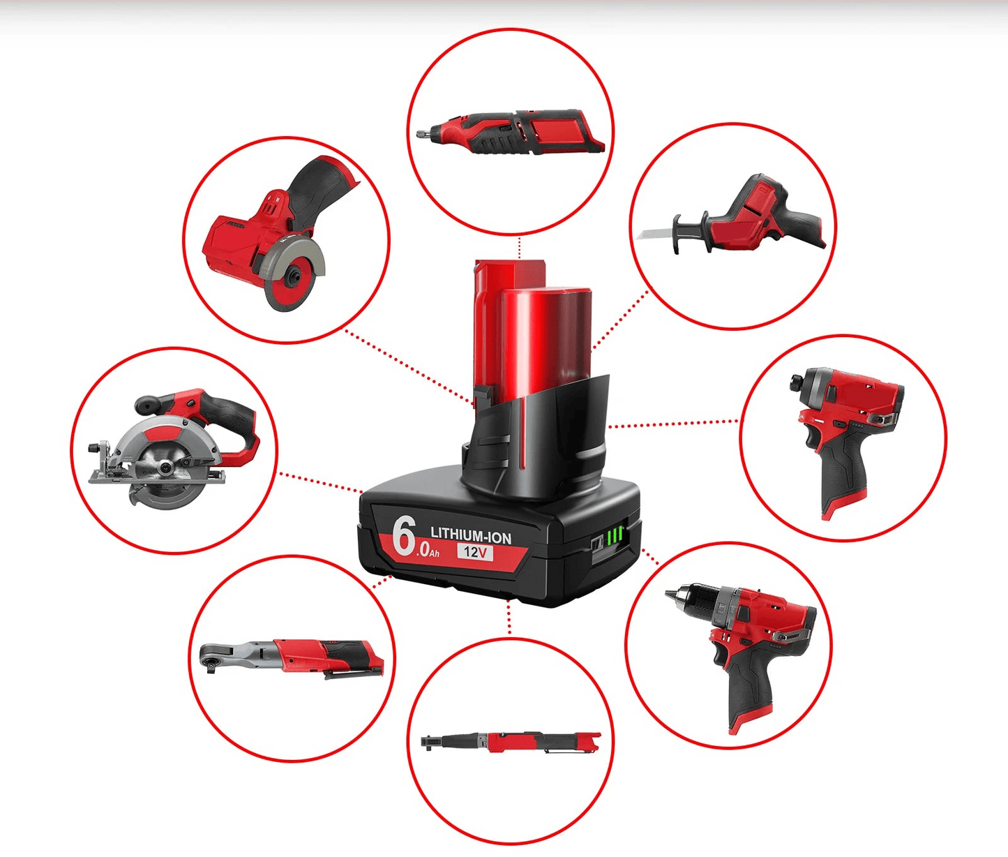 6.0Ah 12V Batteri for Milwaukee M12 - Cameno.no