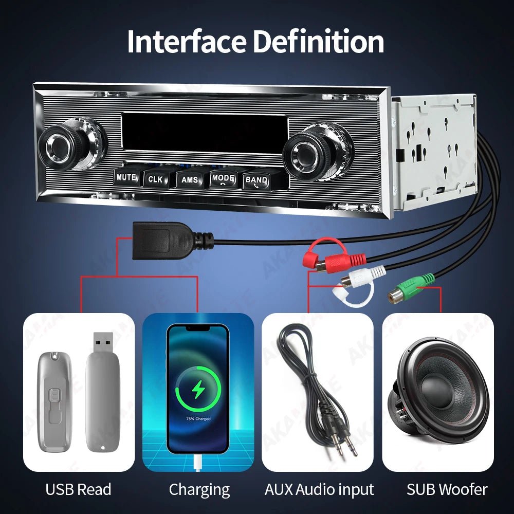 "Retro bilradio – Klassisk design med FM, AUX & Bluetooth - Cameno.no