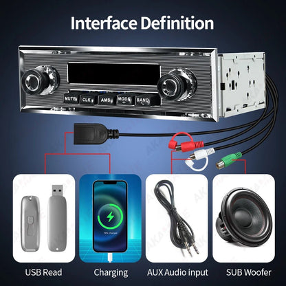 "Retro bilradio – Klassisk design med FM, AUX & Bluetooth - Cameno.no