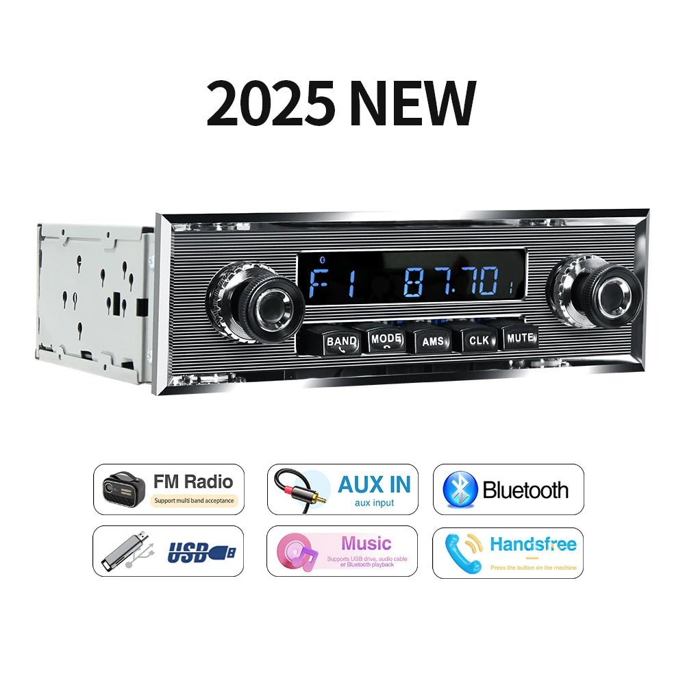 "Retro bilradio – Klassisk design med FM, AUX & Bluetooth - Cameno.no